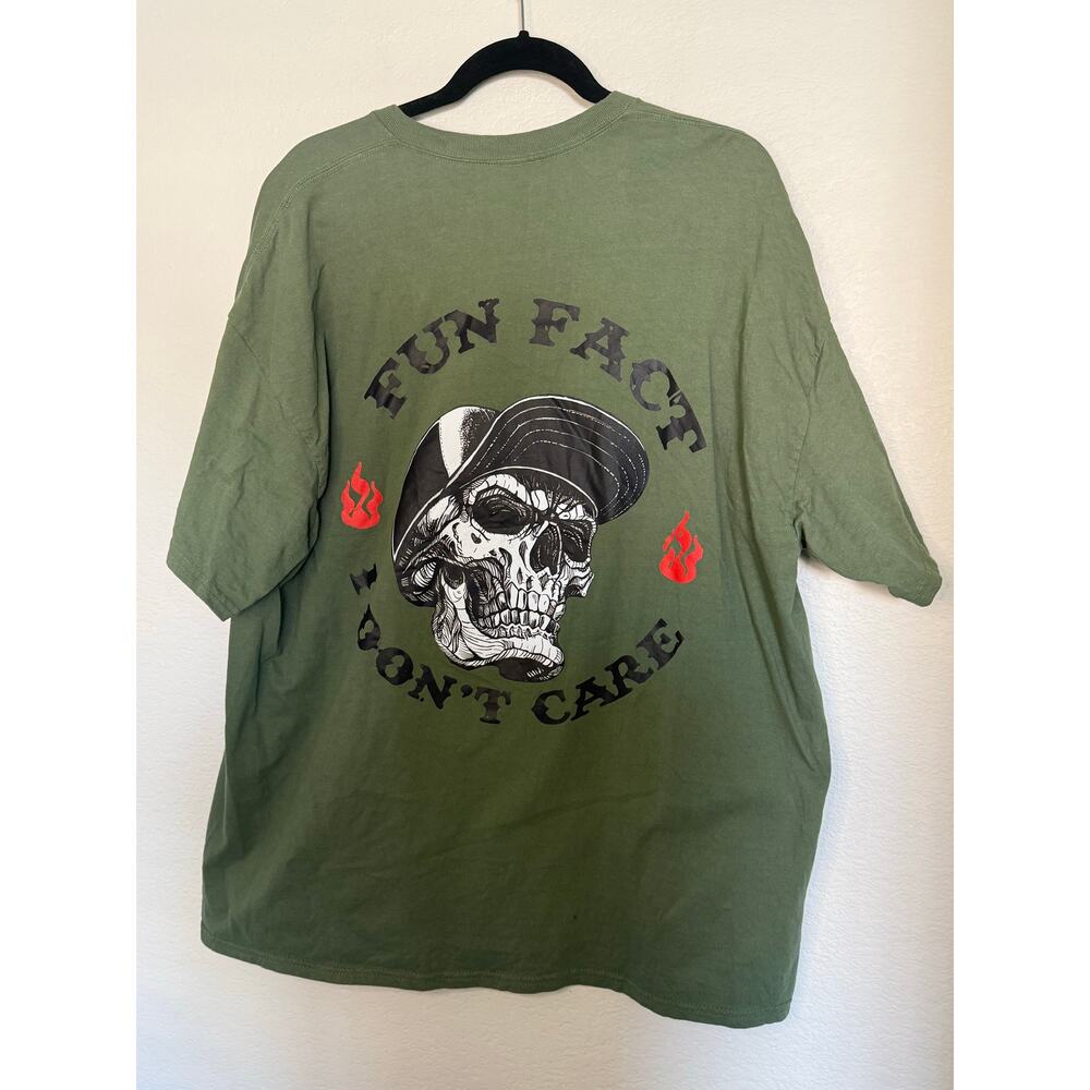 Funny Humor Men’s Shirt Skeleton Green Fun Fact  I Don’t Care 100% Cotton - Picture 2 of 5